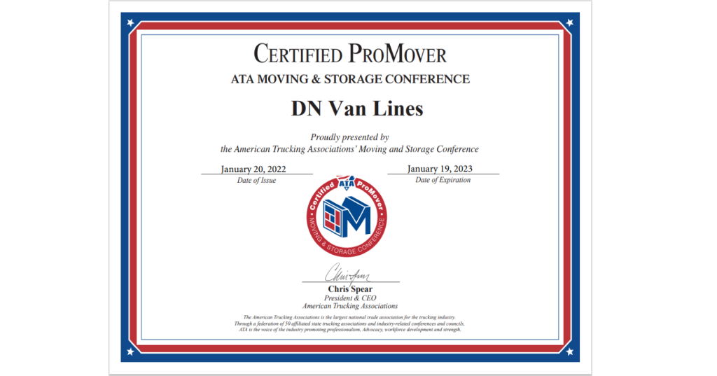 ATA MSC ProMover Certificate